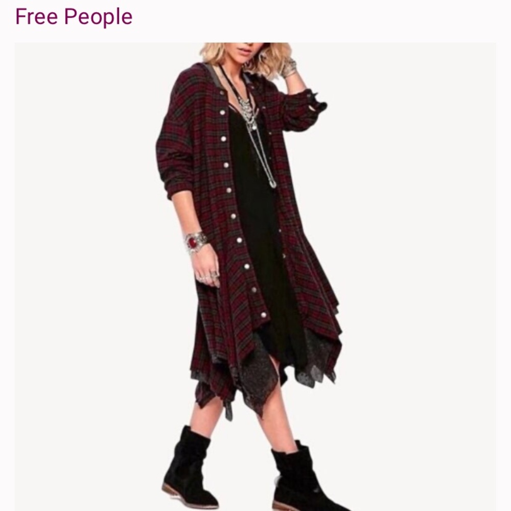 Free People Plaid Button-Up Duster